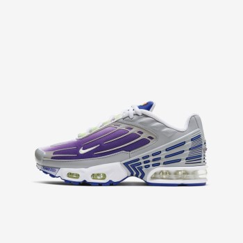 Nike Air Max Plus 3 - Nagyobb Gyerek Utcai Cipő - Világos Szürke/Lila/Kék